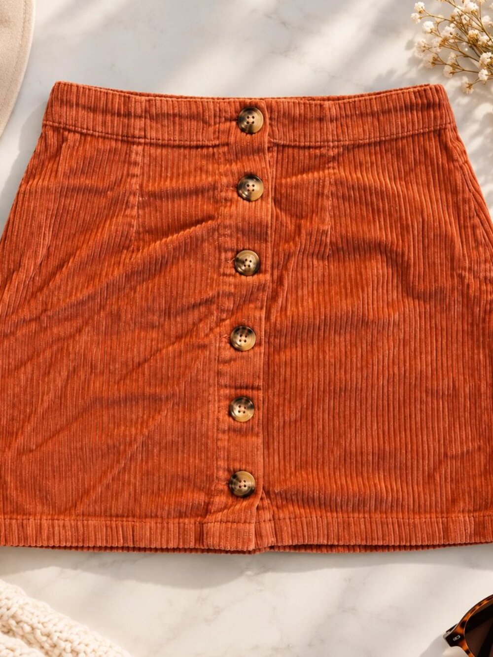 Forever 21 Corduroy Mini Skirt Rust Orange Button Front Women's Small Boho